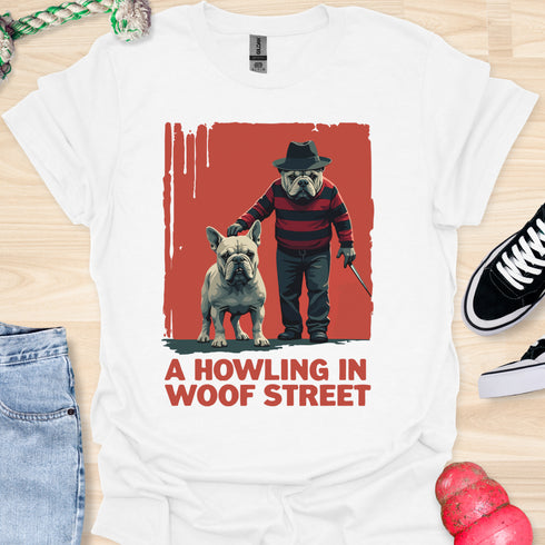 A Howling at Woof Street - Halloween - V1 - Frenchie and Bulldog T-Shirt